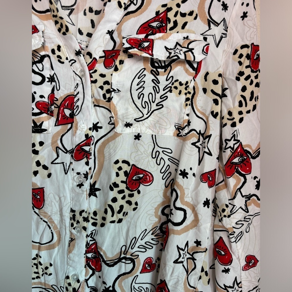 Milk & Honey Abstract Heart and Animal Print Button Down Pocketed Blouse M - Picture 5 of 9